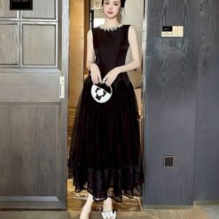 ชุดเดรส แต่งมุก สีดำ 3158 Size M