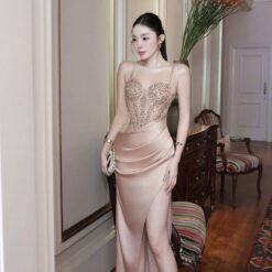 ชุดเดรส สายเดี่ยว ราตรี สีครีม - โอรส ZEN LULU 2188 Size S-M