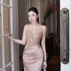 ชุดเดรส สายเดี่ยว ราตรี สีครีม - โอรส ZEN LULU 2188 Size S-M