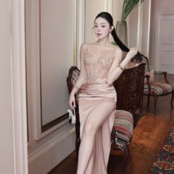 ชุดเดรส สายเดี่ยว ราตรี สีครีม - โอรส ZEN LULU 2188 Size S-M