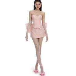 ชุดเซ็ท 3 ชิ้น เกาะอก กลิตเตอร์ แต่งเพรช โบว์ใหญ่ สีชมพู LANE CI 4025 Size S-M