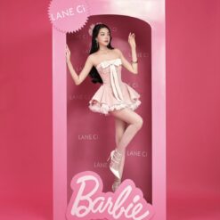 ชุดเดรส เกาะอก โบว์ขาว กระโปรงฟู สีชมพู BRAND LANE CI 2211 Size S-M