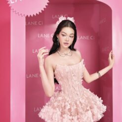 ชุดเดรส เกาะอก ผีเสื้อ สีชมพู BRAND LANE CI 2178 Size S-M