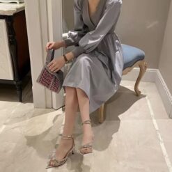 รองเท้า พรีเมียม แต่งโบว์เพชร สีเงิน สีดำ 9017 Size 36