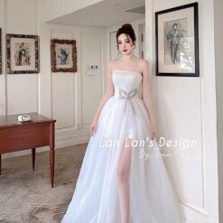 ชุดแต่งงาน ชุดเจ้าสาว สีขาว โบว์เพชร Brand HiSo 3072 Size S2