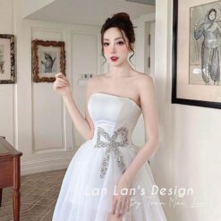 ชุดแต่งงาน ชุดเจ้าสาว สีขาว โบว์เพชร Brand HiSo 3072 Size S2