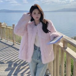 เสื้อ ขนเฟอร์ สีชมพู แบรนด์แท้ นำเข้า 9014 FreeSize