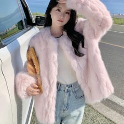 เสื้อ ขนเฟอร์ สีชมพู แบรนด์แท้ นำเข้า 9014 FreeSize