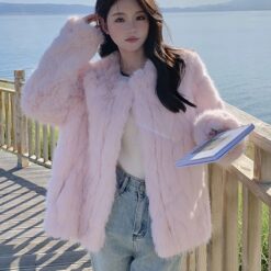 เสื้อ ขนเฟอร์ สีชมพู แบรนด์แท้ นำเข้า 9014 FreeSize