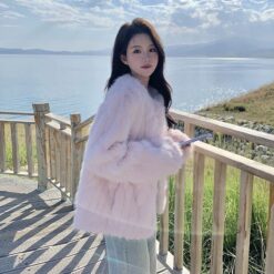 เสื้อ ขนเฟอร์ สีชมพู แบรนด์แท้ นำเข้า 9014 FreeSize