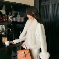 ชุดเซ็ท ขนเฟอร์ เสื้อแขนยาว+กางเกง สีขาว แบรนด์แท้ นำเข้า 9011 Size M