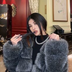 เสื้อ ขนเฟอร์ สีเทา 9010 แบรนด์แท้ นำเข้า ตปท Size L