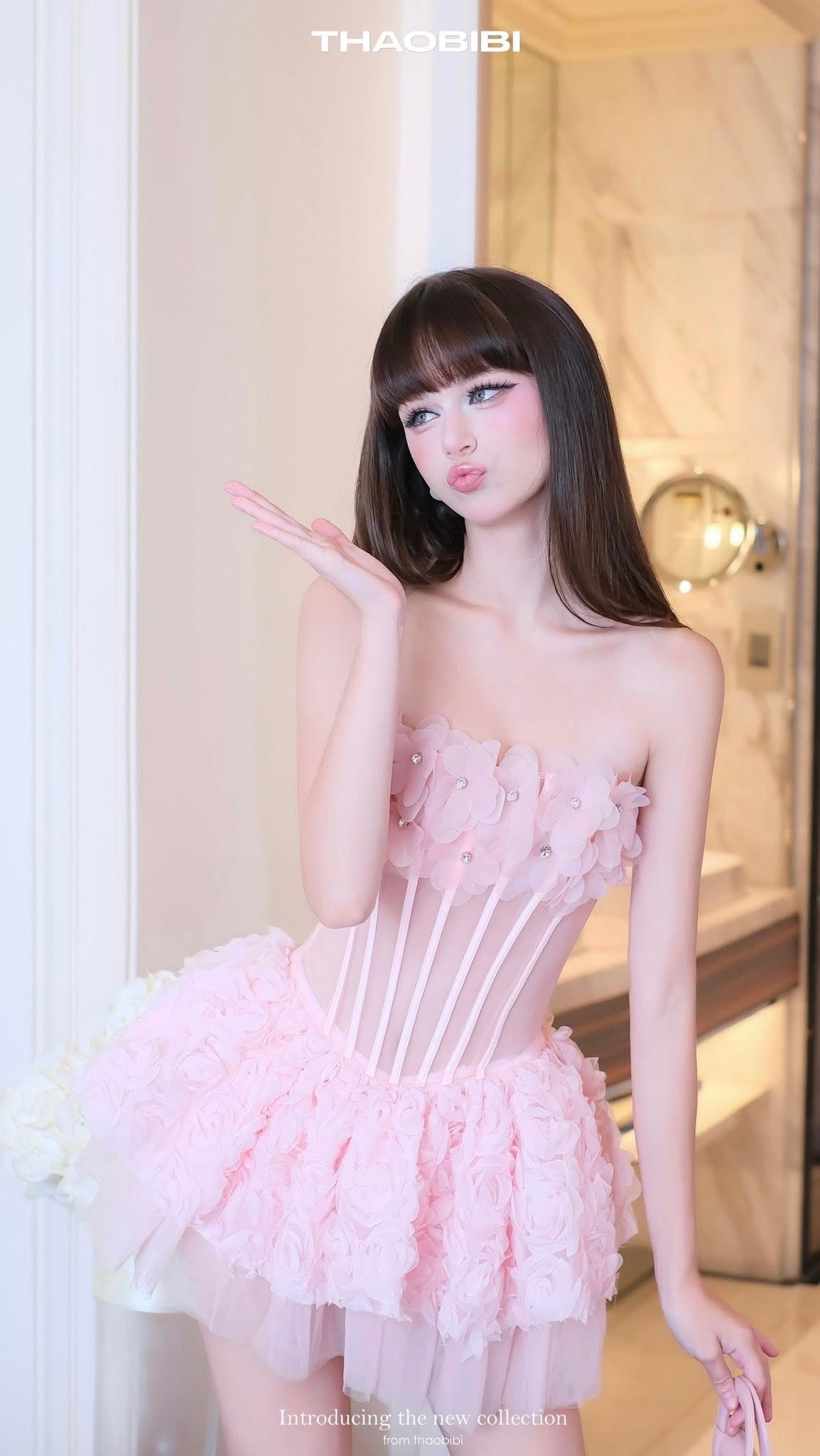 ชุดเดรส คล้องคอ สีชมพู Brand HiSo 2221 Size S - Image 2