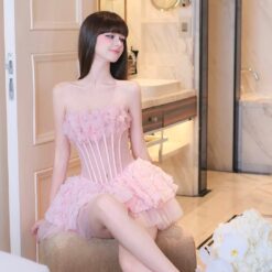 ชุดเดรส คล้องคอ สีชมพู Brand HiSo 2221 Size S