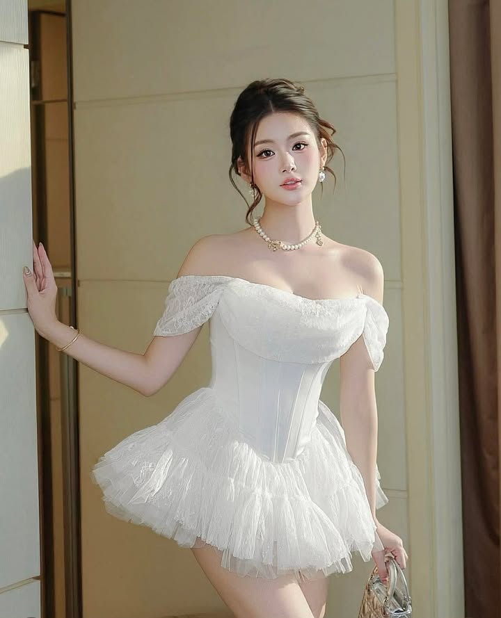 ชุดเดรส ปาดไหล่ สีขาว BRAND KATHY 2233 Size M - Image 3