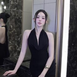 ชุดเดรส-ราตรี คล้องคอ เว้าหลัง สีดำ  ZEN LULU 2226 SIZE S-M