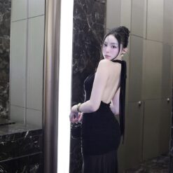 ชุดเดรส-ราตรี คล้องคอ เว้าหลัง สีดำ  ZEN LULU 2226 SIZE S-M