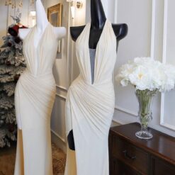 ชุดเดรส คล้องคอ สีครีม BRAND ZEN LULU 3075 Size M