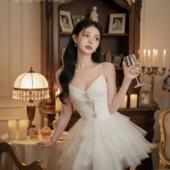 ชุดเดรส สายเดี่ยว แต่งเพชร สีขาว BRAND ZEN LULU 2231 Size M