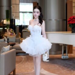 ชุดเดรส เกาะอก แต่งโบว์ สีขาว Brand HiSo 2224 Size S