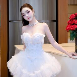 ชุดเดรส เกาะอก แต่งโบว์ สีขาว Brand HiSo 2224 Size S