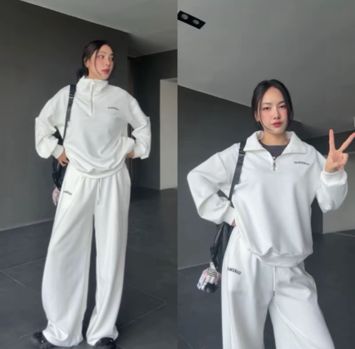 ชุดเซ็ท เสื้อสเวตเตอร์ กางเกงขายาว สีขาว 4031 Size S-M