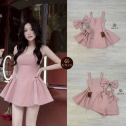 ชุดเซ็ท เสื้อ กางเกง โบว์ สีชมพู 4025 Size S