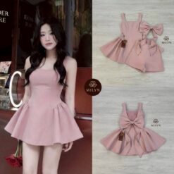ชุดเซ็ท เสื้อ กางเกง โบว์ สีชมพู 4025 Size S