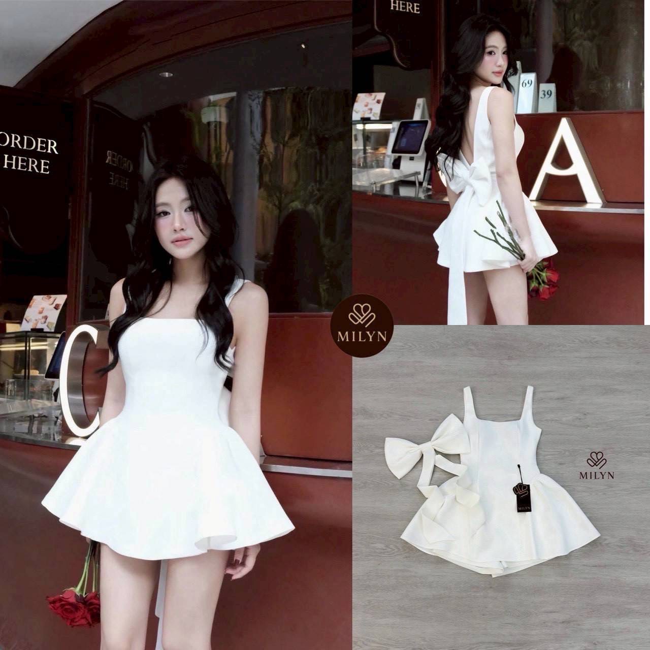 ชุดเซ็ท เสื้อ กางเกง โบว์ สีขาว 4026 Size L - Image 2