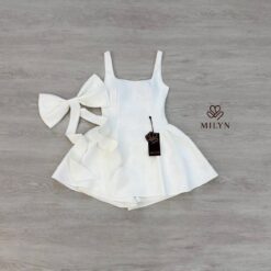 ชุดเซ็ท เสื้อ กางเกง โบว์ สีขาว 4026 Size L