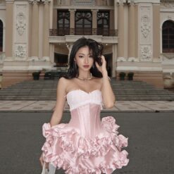 ชุดเดรส เกาะอก แต่งโบว์ สีชมพู BRAND LANE CI 2223 Size S