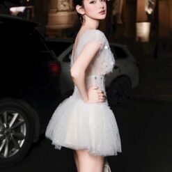 ชุดเดรส แต่งกลิตเตอร์ สีขาว BRAND OBIBI 2236 Size M