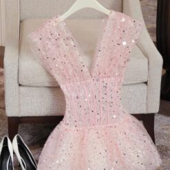 ชุดเดรส แต่งกลิตเตอร์ สีชมพู BRAND OBIBI 2235 Size M