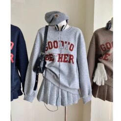 ชุดเซ็ท 2 ชิ้น เสื้อแขนยาว กระโปรง สีเทา 4033 FreeSize