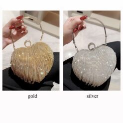 กระเป๋า แต่งเพรช รูปหัวใจ สีเงิน 9019