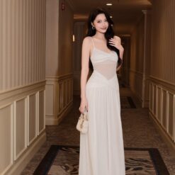 ชุดเดรส ราตรียาว สายเดี่ยว สีขาว BRAND OBIBI 3077 Size S,M