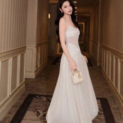 ชุดเดรส ราตรียาว สายเดี่ยว สีขาว BRAND OBIBI 3077 Size S,M