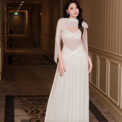 ชุดเดรส ราตรียาว สายเดี่ยว สีขาว BRAND OBIBI 3077 Size S,M