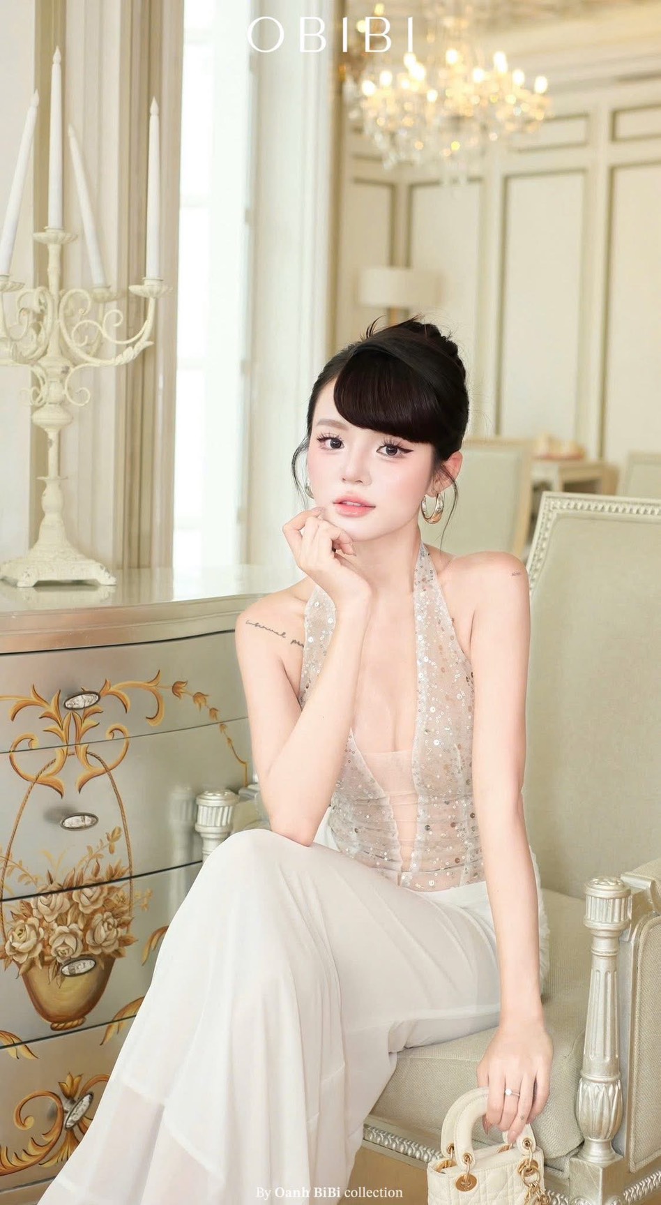 ชุดเดรส ราตรียาว คล่องคอ สีขาว BRAND OBIBI 3082 Size S-M - Image 10