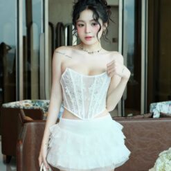 ชุดเซ็ท เสื้อ กระโปรง ลูกไม้ สีขาว BRAND OBIBI 4034 Size M