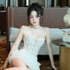 ชุดเซ็ท เสื้อ กระโปรง ลูกไม้ สีขาว BRAND OBIBI 4034 Size M