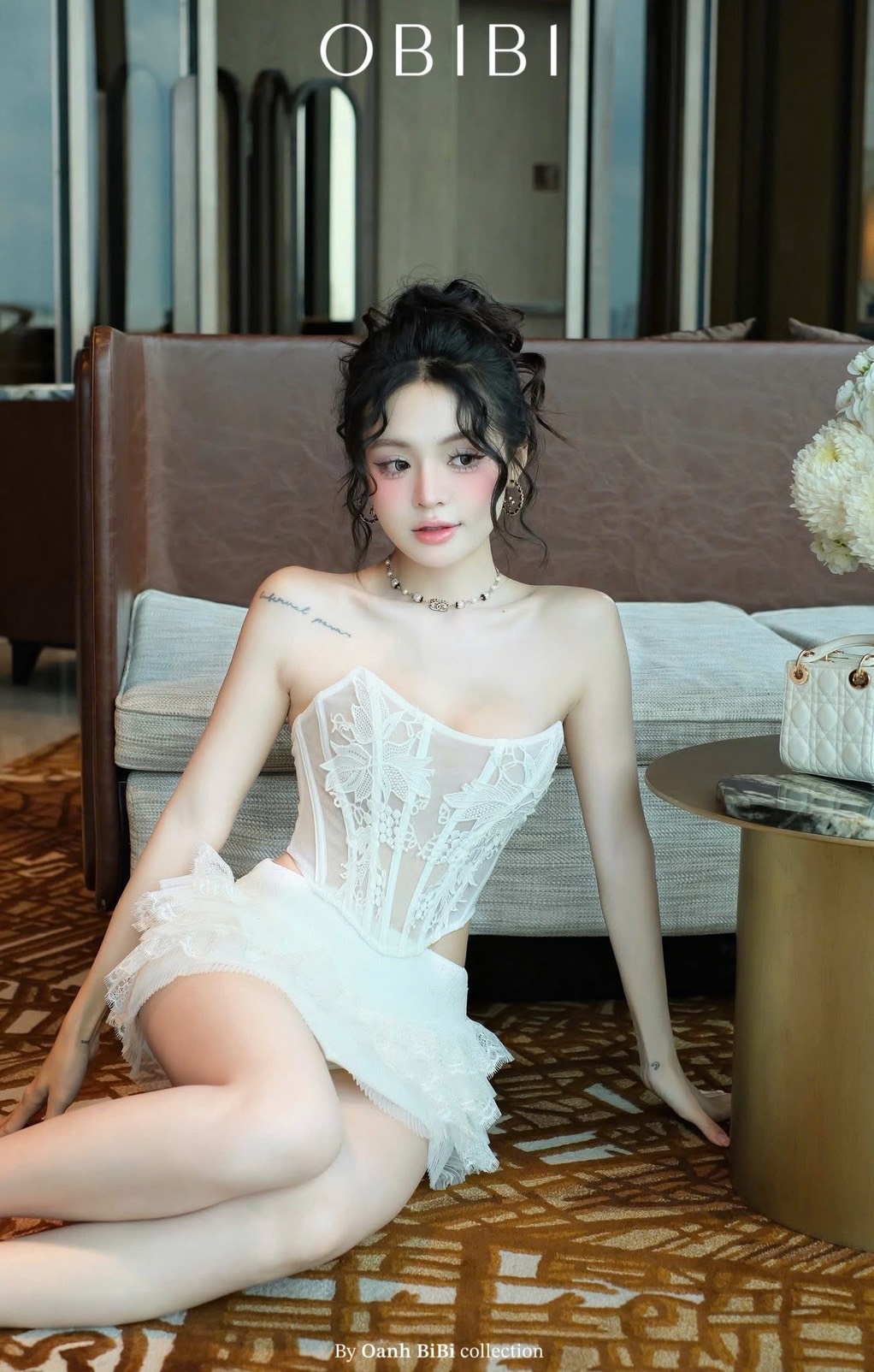 ชุดเซ็ท เสื้อ กระโปรง ลูกไม้ สีขาว BRAND OBIBI 4034 Size M - Image 2