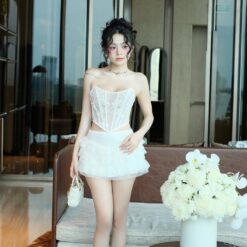 ชุดเซ็ท เสื้อ กระโปรง ลูกไม้ สีขาว BRAND OBIBI 4034 Size M