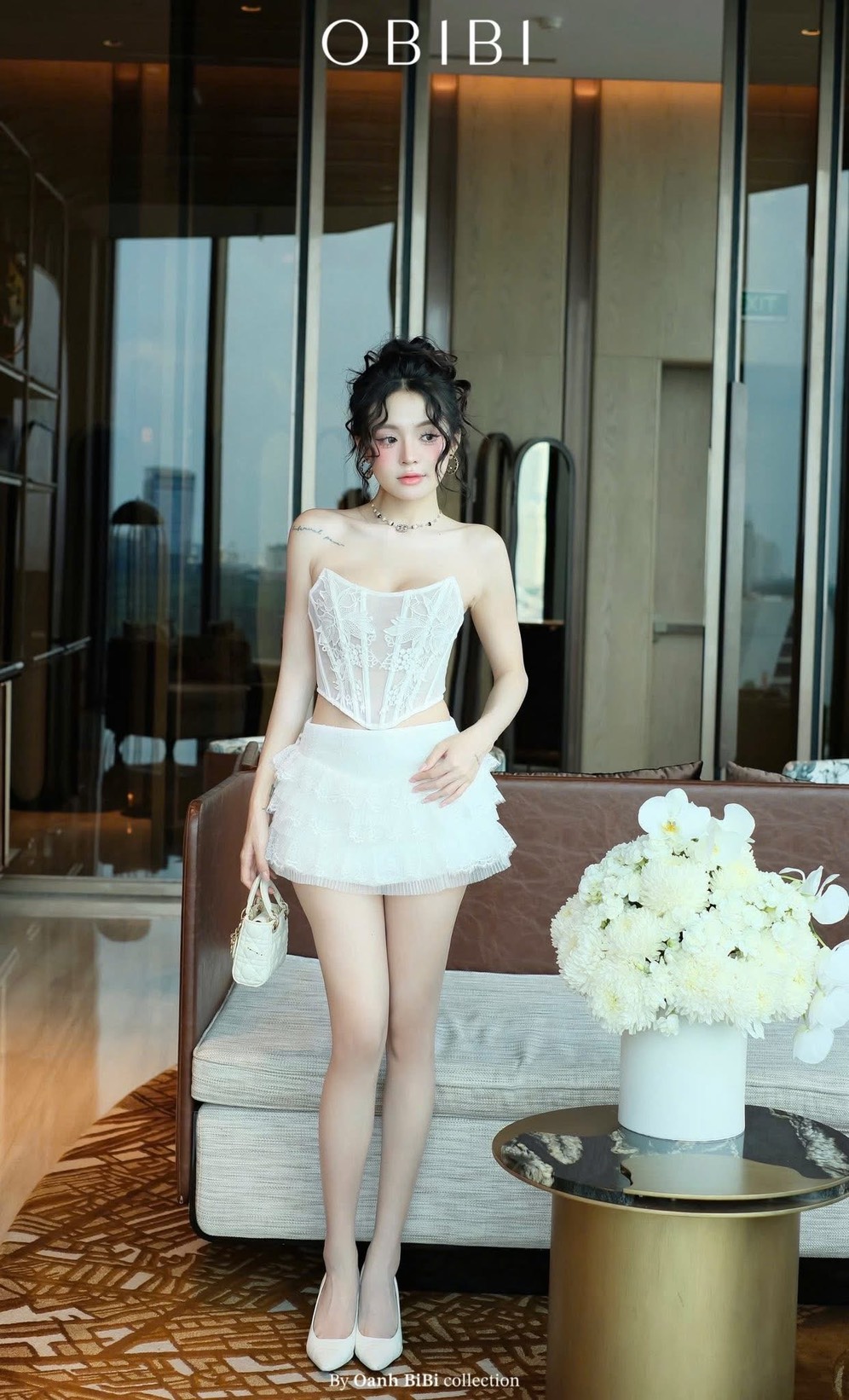 ชุดเซ็ท เสื้อ กระโปรง ลูกไม้ สีขาว BRAND OBIBI 4034 Size M - Image 3