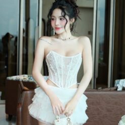 ชุดเซ็ท เสื้อ กระโปรง ลูกไม้ สีขาว BRAND OBIBI 4034 Size M