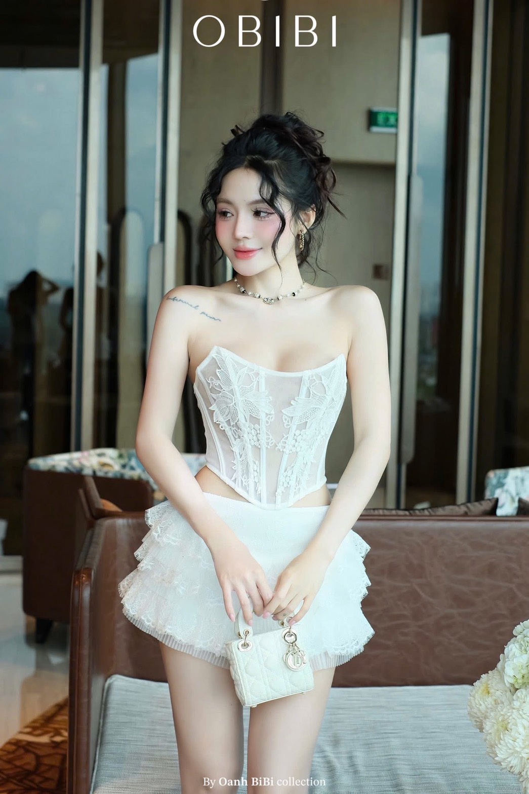 ชุดเซ็ท เสื้อ กระโปรง ลูกไม้ สีขาว BRAND OBIBI 4034 Size M - Image 4