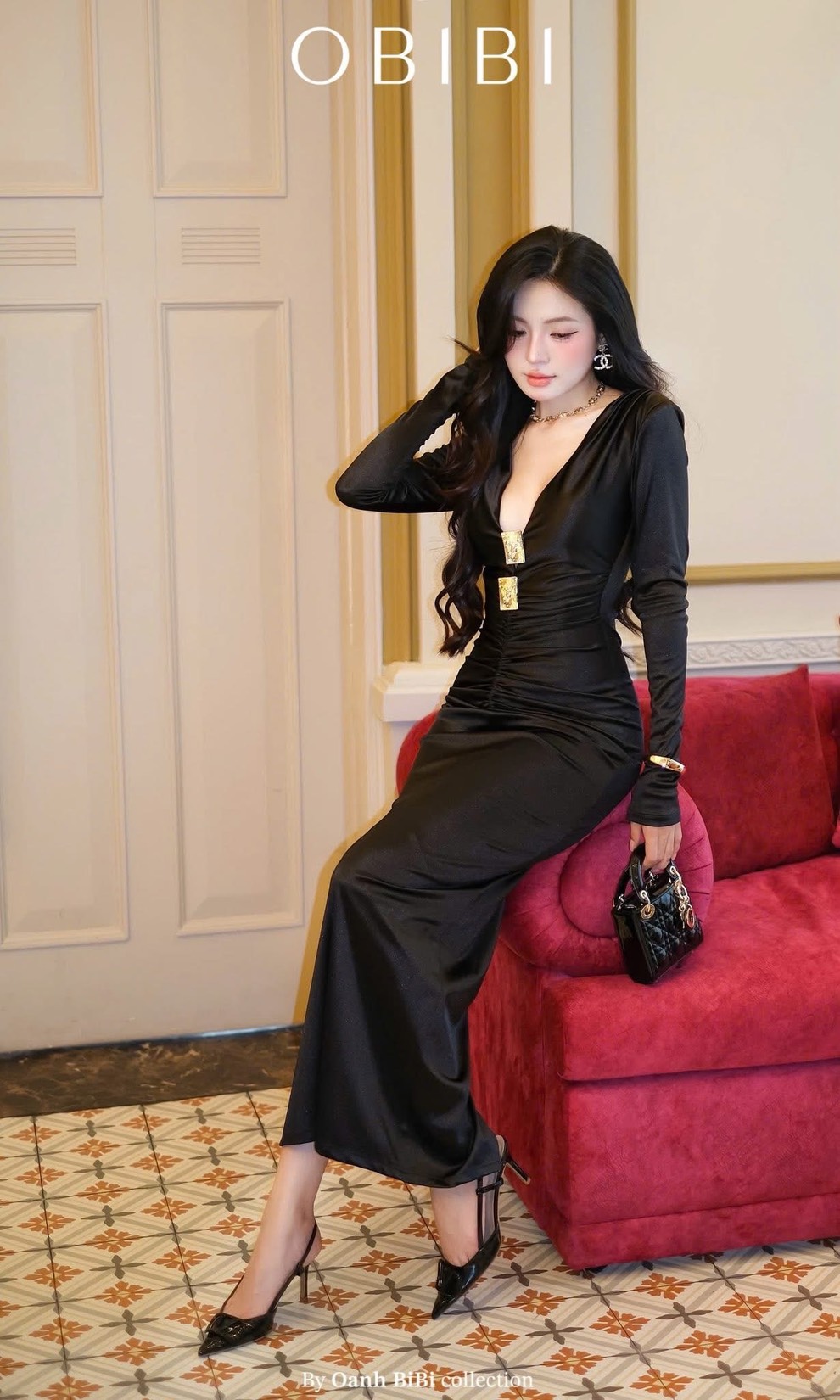 ชุดเดรส ราตรียาว สีดำ BRAND OBIBI 3080 Size S - Image 6