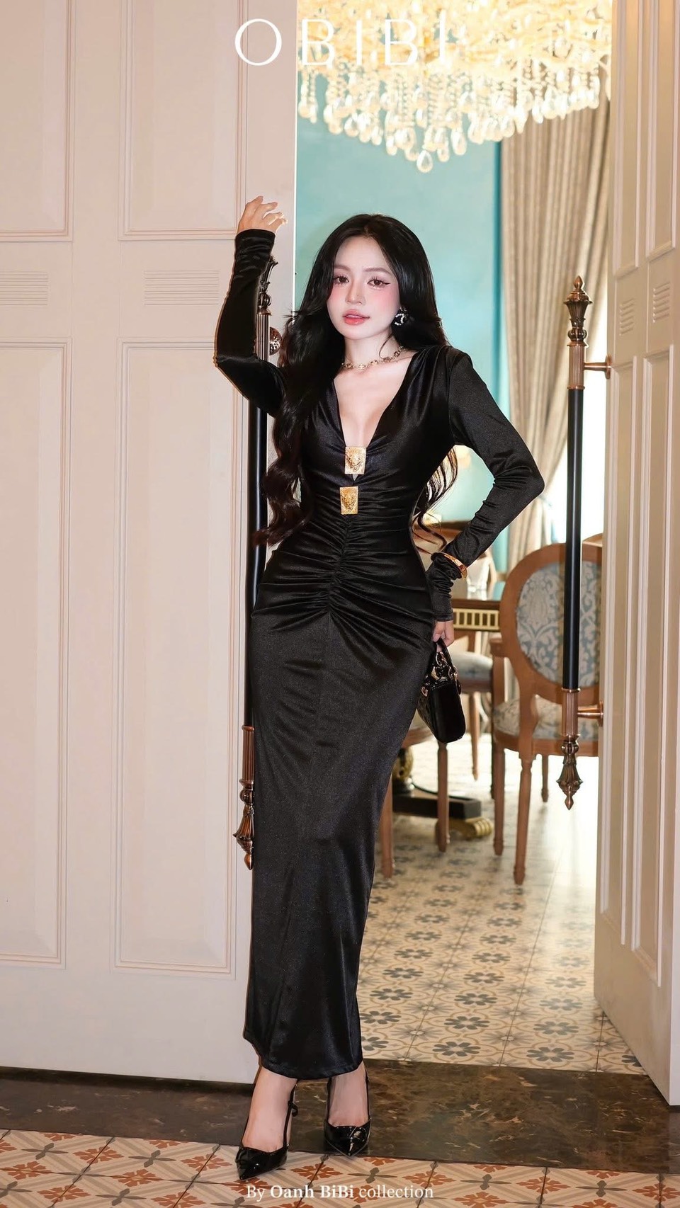 ชุดเดรส ราตรียาว สีดำ BRAND OBIBI 3080 Size S
