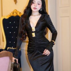 ชุดเดรส ราตรียาว  สีดำ BRAND OBIBI 3080 Size S