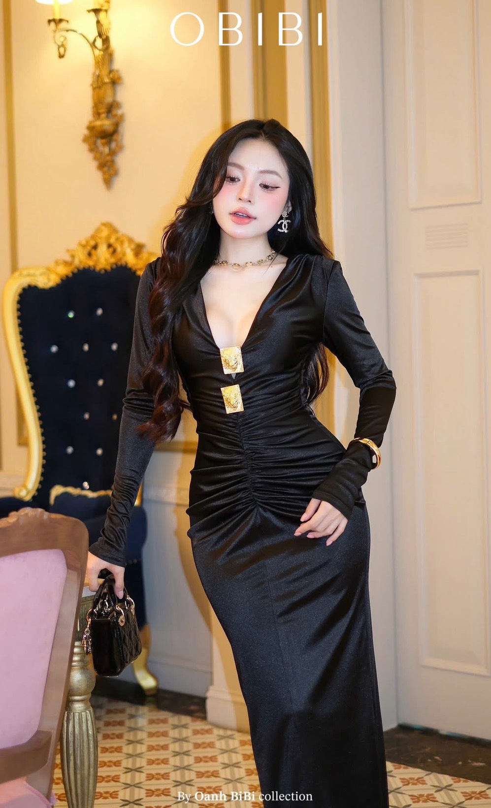 ชุดเดรส ราตรียาว สีดำ BRAND OBIBI 3080 Size S - Image 2